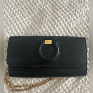 Salvatore Ferragamo Black Leather Clutch